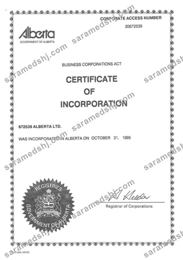 Canada Certificate of Incorporation